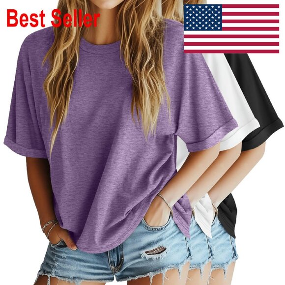 Oversized Half Sleeve Tees Casual Loose Fit Crew Neck Basic Tops Y2K Chic